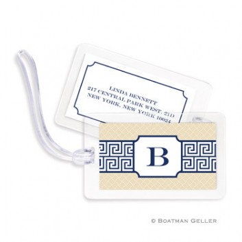 Luggage Tags - Greek Key Band Navy