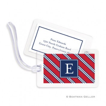 Luggage Tags - Repp Tie Red & Navy